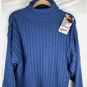 NWT Vintage Merona Blue Turtleneck Ribbed Sweater Mens L Hand Framed Made In USA